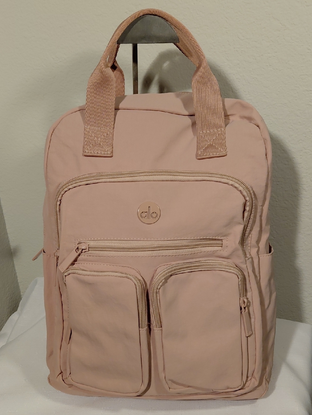 ALO Yoga Blush Pink Logo-Lined Backpack